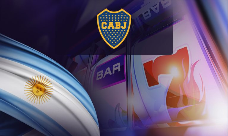 Logo de Boca Juniors, bandera argentina y el tambor de una slot.