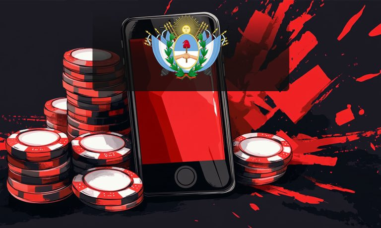 Fichas de casino, teléfono móvil y escudo de Buenos Aires.