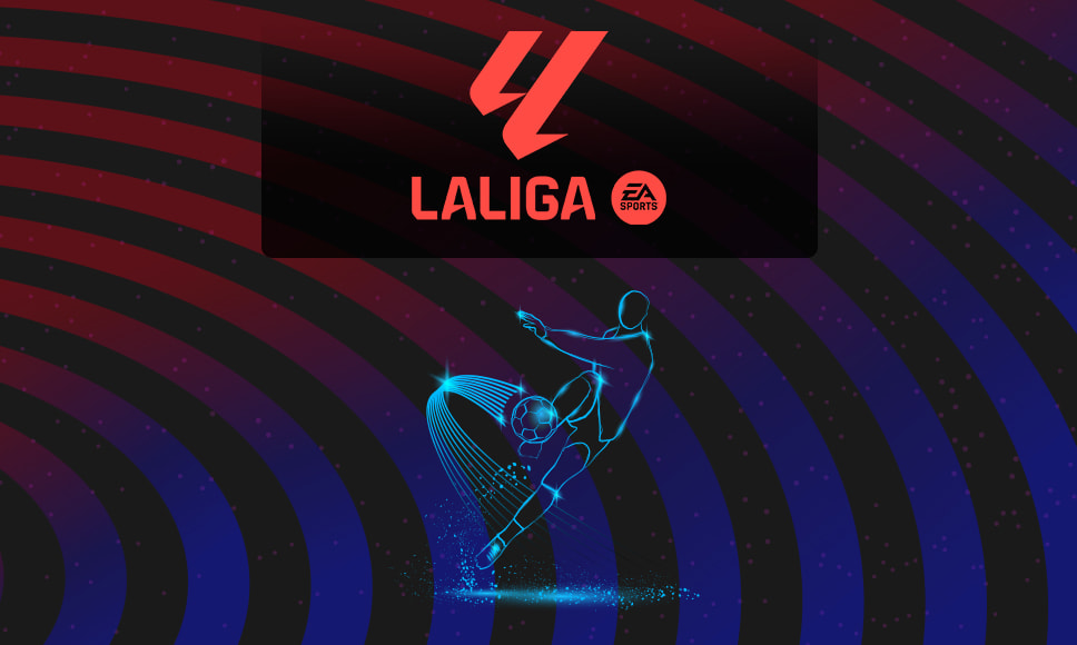 Logo de LaLiga con un jugador pateando una pelota de fútbol.