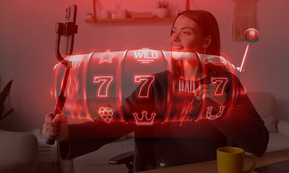Influencer y tambor de una máquina tragaperras.