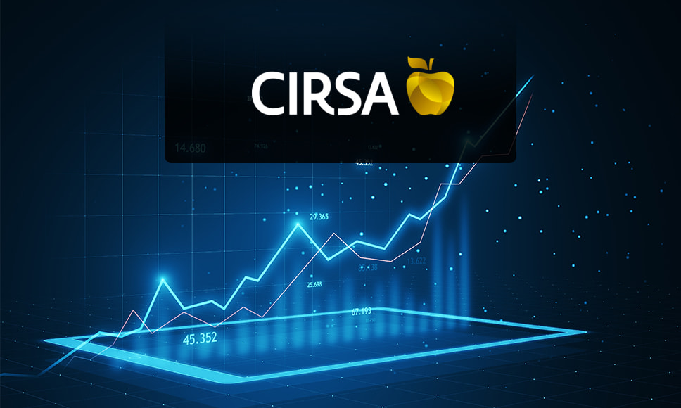 Logotipo del Grupo Cirsa sobre un gráfico de la bolsa.