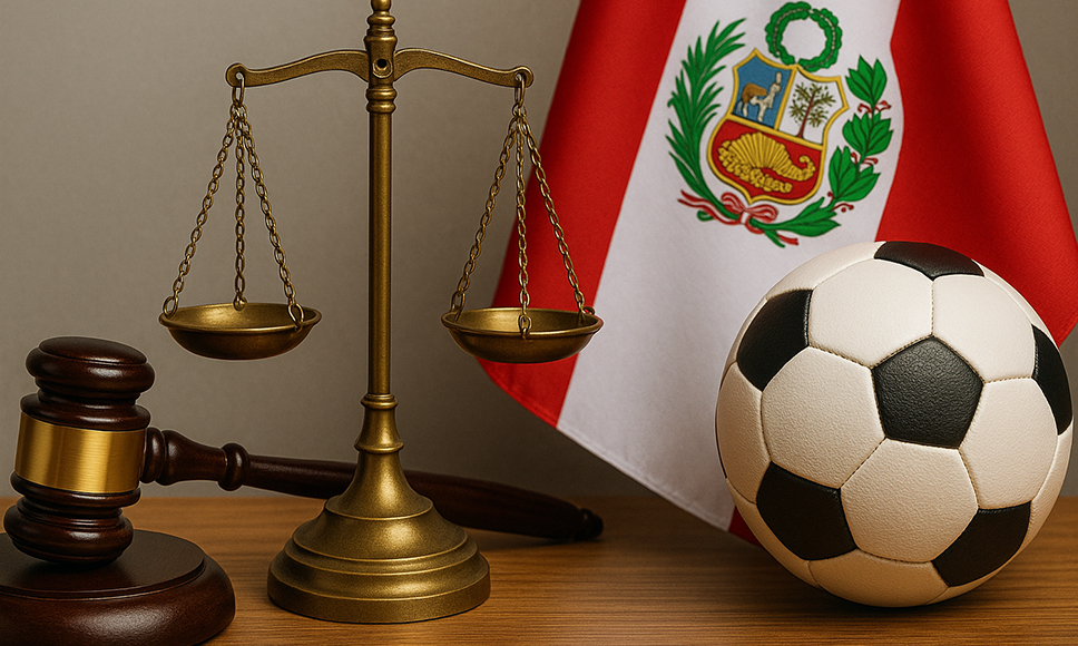 Justicia, balón y bandera de Perú