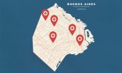 Mapa de la ciudad de Buenos Aires con varias ubicaciones de casinos.