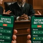Teléfonos con apps de apuestas deportivas en una sala judicial argentina.