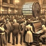 Sorteo de lotería antiguo en una plaza en la Argentina del 1942 y gran asistencia de público.
