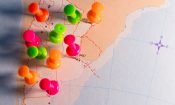 Mapa de Argentina con pines que indican la ubicación de casinos físicos en el país