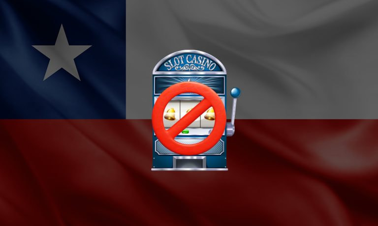 Icono de una slot con la señal de prohibido y la bandera chilena de fondo.