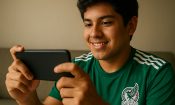 Joven mexicano jugando juegos rápidos online con dinámica de apuestas instantáneas.