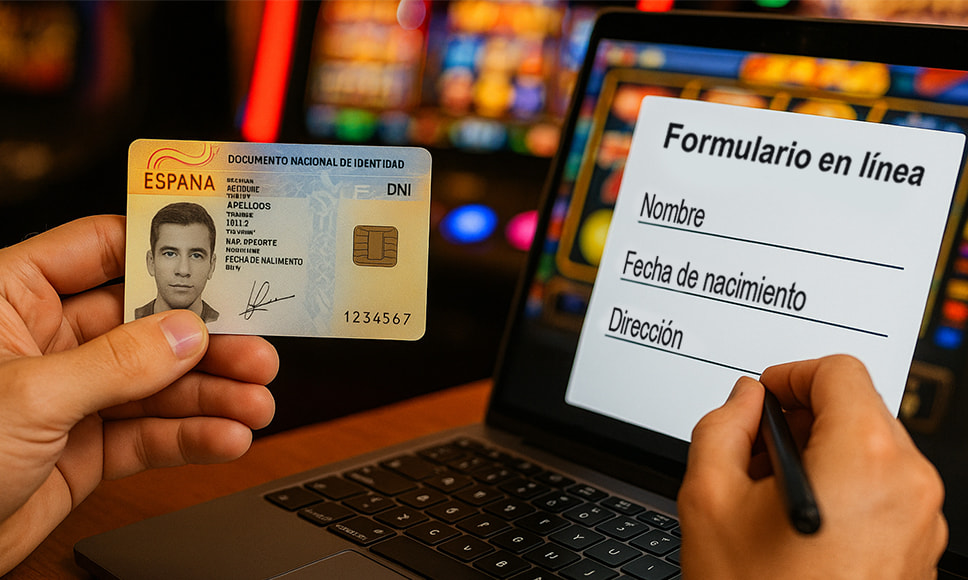 Usuario mostrando DNI para completar formulario online.