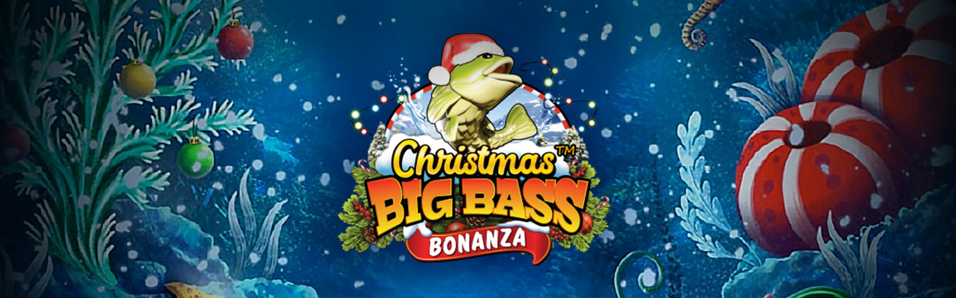Logo de “Christmas Big Bass Bonanza” con fondo temático.