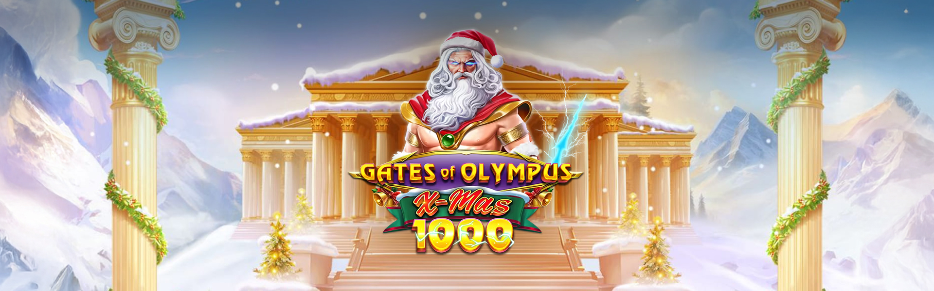 Logo de "Gates of Olympus Xmas” con fondo temático.