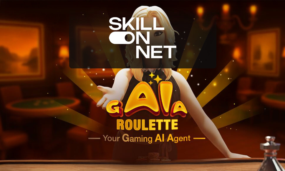 Crupier virtual frente a una mesa de ruleta con gráficos digitales