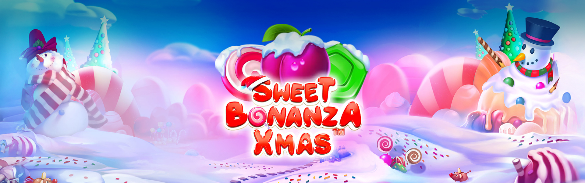 Logo de “Sweet Bonanza Xmas” con fondo temático.
