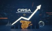 Gráfico de crecimiento con flecha ascendente y mapa de España junto al texto “CIRSA”.