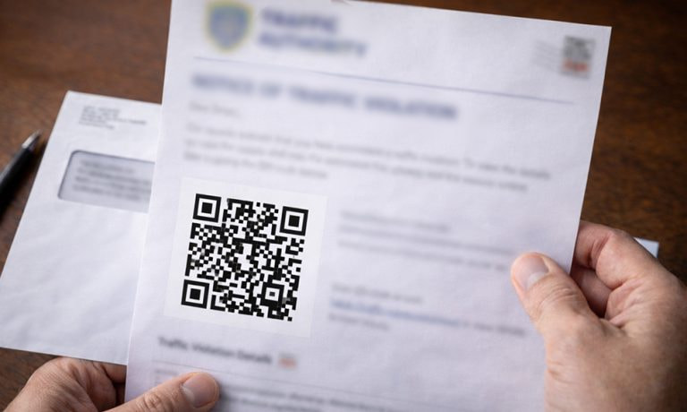 Manos sosteniendo una carta con un código QR en primer plano.