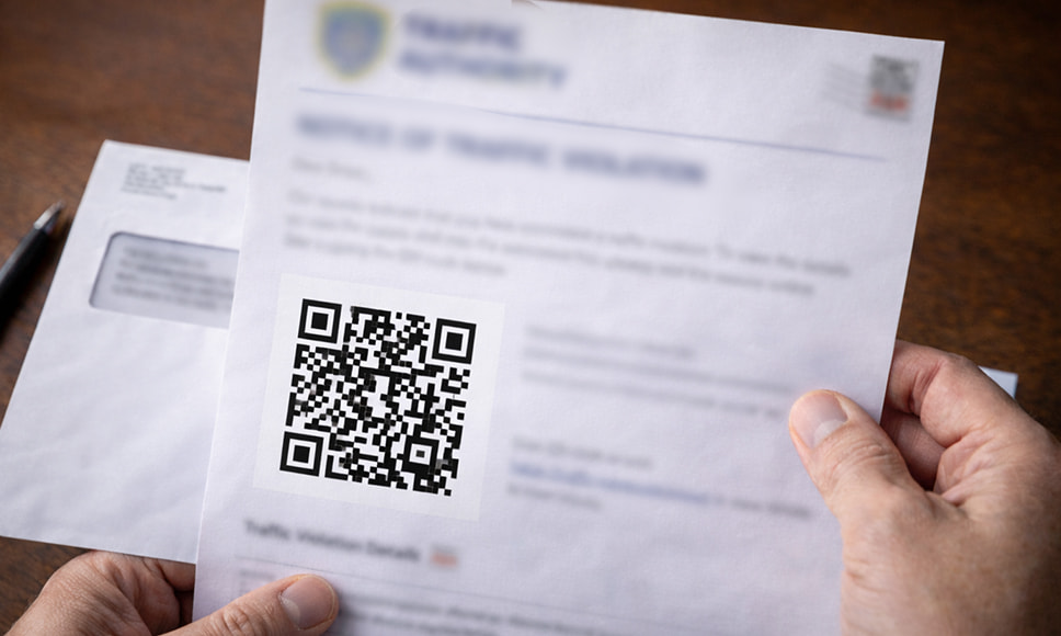 Manos sosteniendo una carta con un código QR en primer plano.