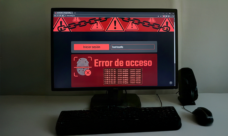 Pantalla de ordenador con error de acceso y múltiples intentos fallidos de inicio de sesión