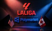 Logotipos de LaLiga y Polymarket con banderas de Estados Unidos y Canadá