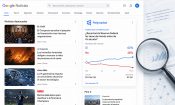 Una pantalla de Google Noticias con gráficos y una lupa sobre datos financieros