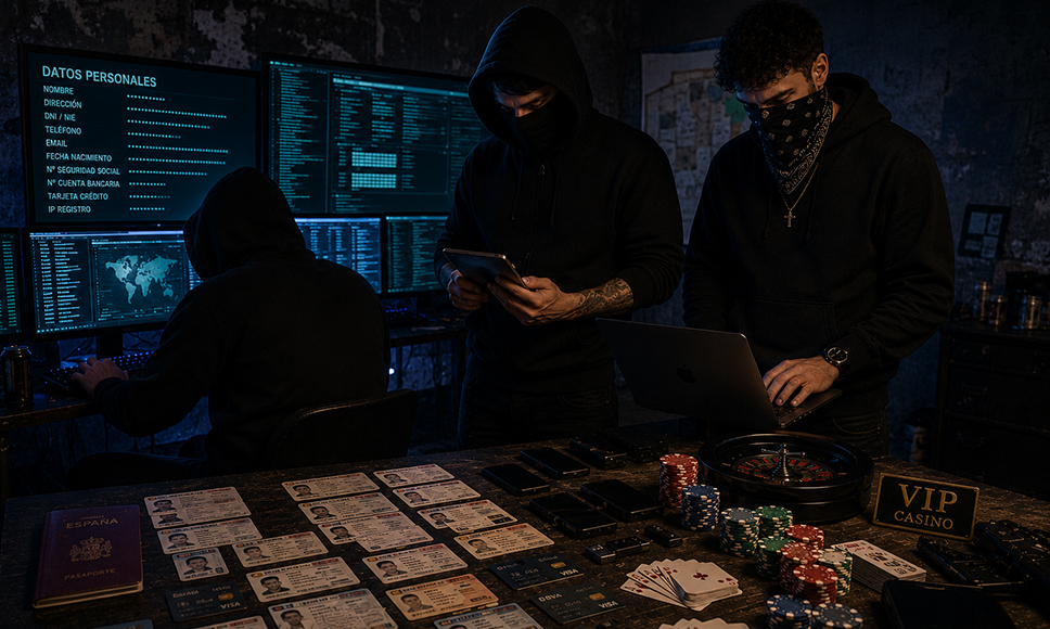 Grupo de ciberdelincuentes con documentos falsificados y material relacionado con apuestas ilegales.