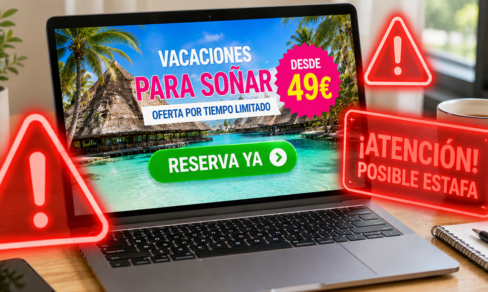 Oferta vacacional fraudulenta en portátil con alertas de posible estafa