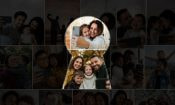 Collage de fotos familiares en penumbra con un ojo de cerradura que revela selfies de padres con sus hijos.